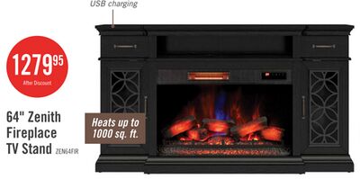 Zenith 64" Electric Fireplace TV Stand with Storage for TVs up to 70" - Black