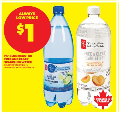 PC® BLUE MENU® OR FREE AND CLEAR® SPARKLING WATER, 1 L