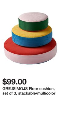 GREJSIMOJS Floor cushion, set of 3, stackable/multicolor