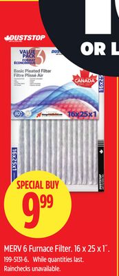 Duststop MERV 6 Furnace Filter 16 x 25 x 1˝