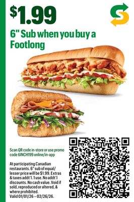 6" Sub when you buy a Footlong