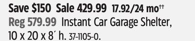Instant Car Garage Shelter, 10 x 20 x 8´ h.