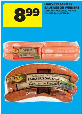 HARVEST FARMER SAUSAGE OR WIENERS, 375-675 G