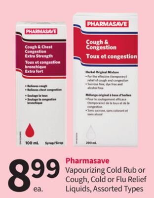 Pharmasave Vapourizing Cold Rub or Cough, Cold or Flu Relief Liquids