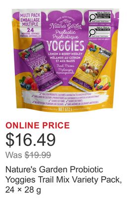 Nature's Garden Probiotic Yoggies Trail Mix Variety Pack, 24 × 28 g