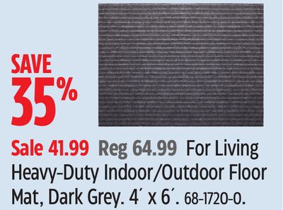 For Living Heavy-Duty Indoor/Outdoor Floor Mat, Dark Grey. 4´ x 6´
