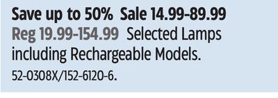 Selected Lamps including Rechargeable Models