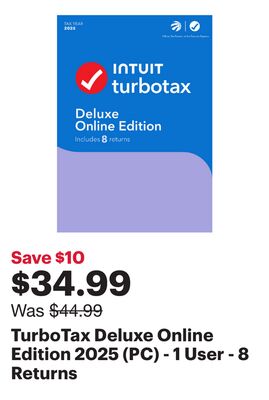 TurboTax Deluxe Online Edition 2025 (PC) - 1 User - 8 Returns