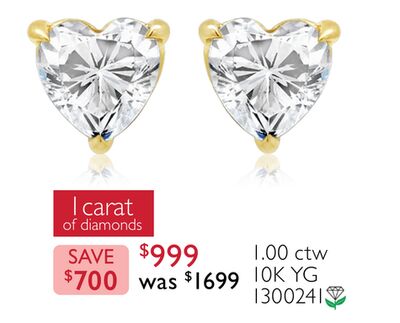 New Brilliance Lab Grown 1.00CTW Heart Diamond Stud Earrings in 10K Yellow Gold