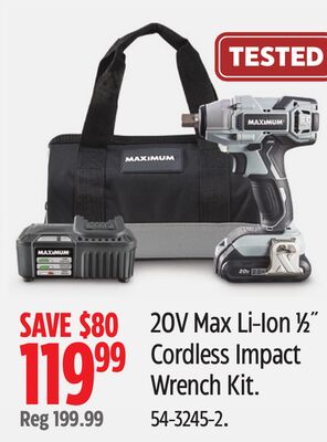 MAXIMUM 20V Max Li-Ion 1⁄2˝ Cordless Impact Wrench Kit
