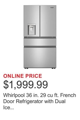 Whirlpool 36 in. 29 cu ft. French Door Refrigerator with Dual Ice Makers