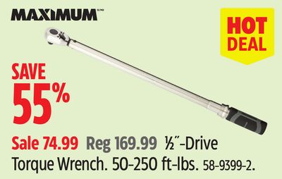 MAXIMUM 1⁄2˝-Drive Torque Wrench. 50-250 ft-lbs