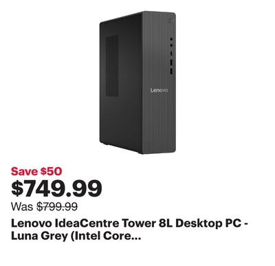 Lenovo IdeaCentre Tower 8L Desktop PC - Luna Grey (Intel Core i5-14400/16GB RAM/512GB SSD/Windows 11)