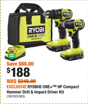 EXCLUSIVE RYOBI® ONE+™ HP Compact Hammer Drill & Impact Driver Kit