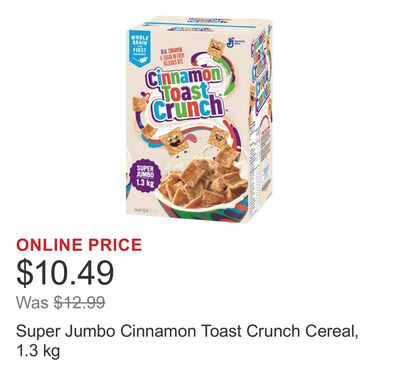 Super Jumbo Cinnamon Toast Crunch Cereal, 1.3 kg