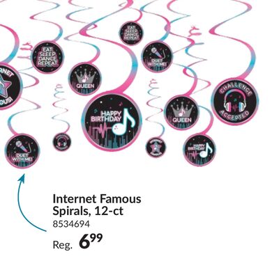 Internet Famous "Happy Birthday" Swirl Hanging Decorations, Pink/Blue/Black, 10-in, 12-pk, for Birthday Party