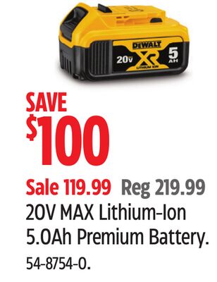20V MAX Lithium-Ion 5.0Ah Premium Battery.