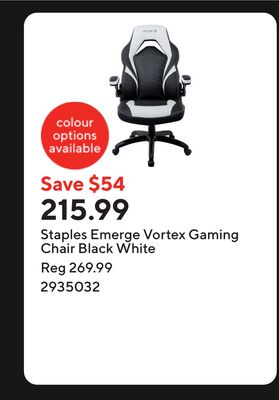 Staples Emerge Vortex Gaming Chair Black White