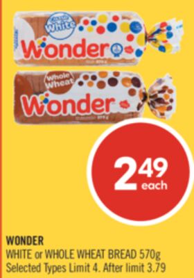 WONDER WHITE or WHOLE WHEAT BREAD