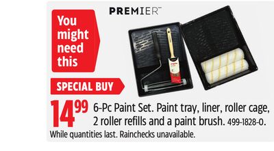 Premier 6-Pc Paint Set. Paint tray, liner, roller cage, 2 roller refills and a paint brush