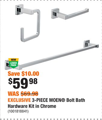 EXCLUSIVE 3-PIECE MOEN® Bolt Bath Hardware Kit in Chrome