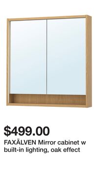 FAXÄLVEN Mirror cabinet w built-in lighting, oak effect