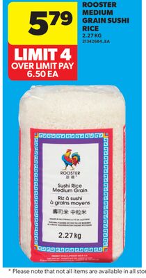 ROOSTER MEDIUM GRAIN SUSHI RICE, 2.27 KG