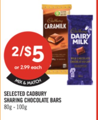SELECTED CADBURY SHARING CHOCOLATE BARS