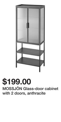 MOSSJÖN Glass-door cabinet with 2 doors, anthracite