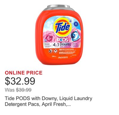 Tide PODS with Downy, Liquid Laundry Detergent Pacs, April Fresh, 104-count