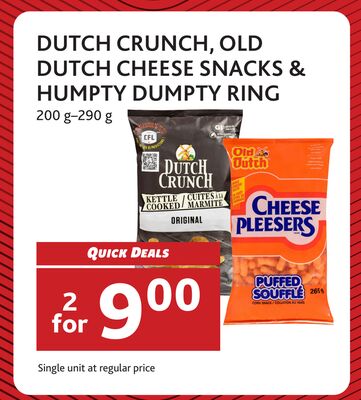 DUTCH CRUNCH, OLD DUTCH CHEESE SNACKS & HUMPTY DUMPTY RING