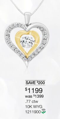10K White & Yellow Gold Lab Grown 0.77CTW Dancing Diamond Heart Pendant