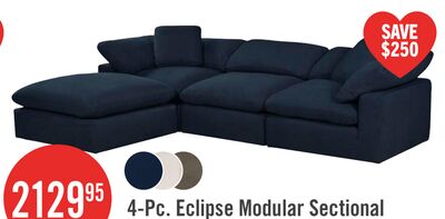 Eclipse Modular 4-Piece Linen-Look Fabric Sectional with Ottoman and Reversible Feather Down Cushions - Navy Blue