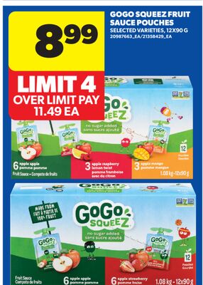 GOGO SQUEEZ FRUIT SAUCE POUCHES, 12X90 G