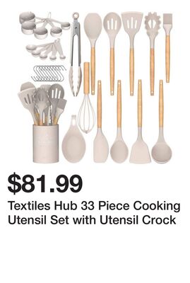 Textiles Hub 33 Piece Cooking Utensil Set with Utensil Crock