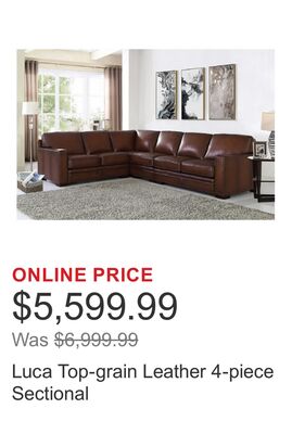 Luca Top-grain Leather 4-piece Sectional