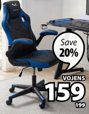 VOJENS Gaming chair, stepless tilt, faux leather cover, black/blue