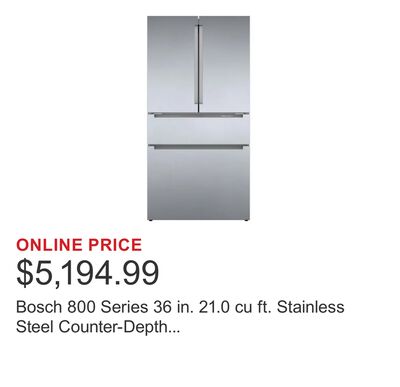 Bosch 800 Series 36 in. 21.0 cu ft. Stainless Steel Counter-Depth French Door Refrigerator