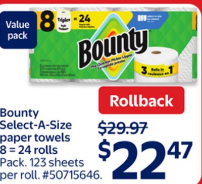 Bounty Select-A-Size paper towels 8 = 24 rolls