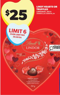 LINDT HEARTS OR TRUFFLES LARGE BOX, 202 G