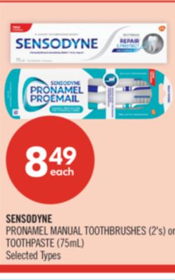 SENSODYNE PRONAMEL MANUAL TOOTHBRUSHES (2's) or TOOTHPASTE (75mL)