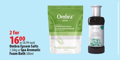 Ombra Epsom Salts 1.36kg or Spa Aromatic Foam Bath 500ml