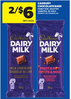 CADBURY CHOCOLATE BARS, 80-100 G
