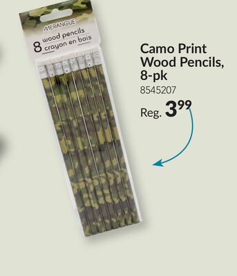 Camo Print Wooden Pencils with Eraser Tops, for Birthday Party Favours, 8-pk