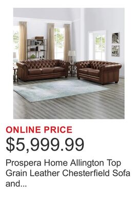Prospera Home Allington Top Grain Leather Chesterfield Sofa and Loveseat