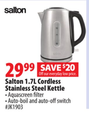 Salton 1.7L Cordless Stainless Steel Kettle