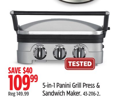 5-in-1 Panini Grill Press & Sandwich Maker.