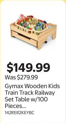 Gymax Wooden Kids Train Track Railway Set Table w/100 Pieces Storage Drawer