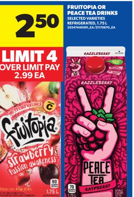 FRUITOPIA OR PEACE TEA DRINKS, 1.75 L
