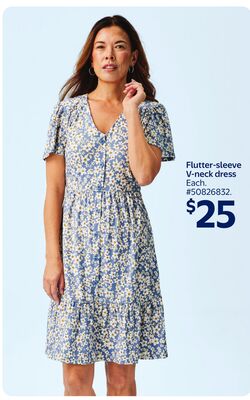 Flutter-sleeve V-neck dress